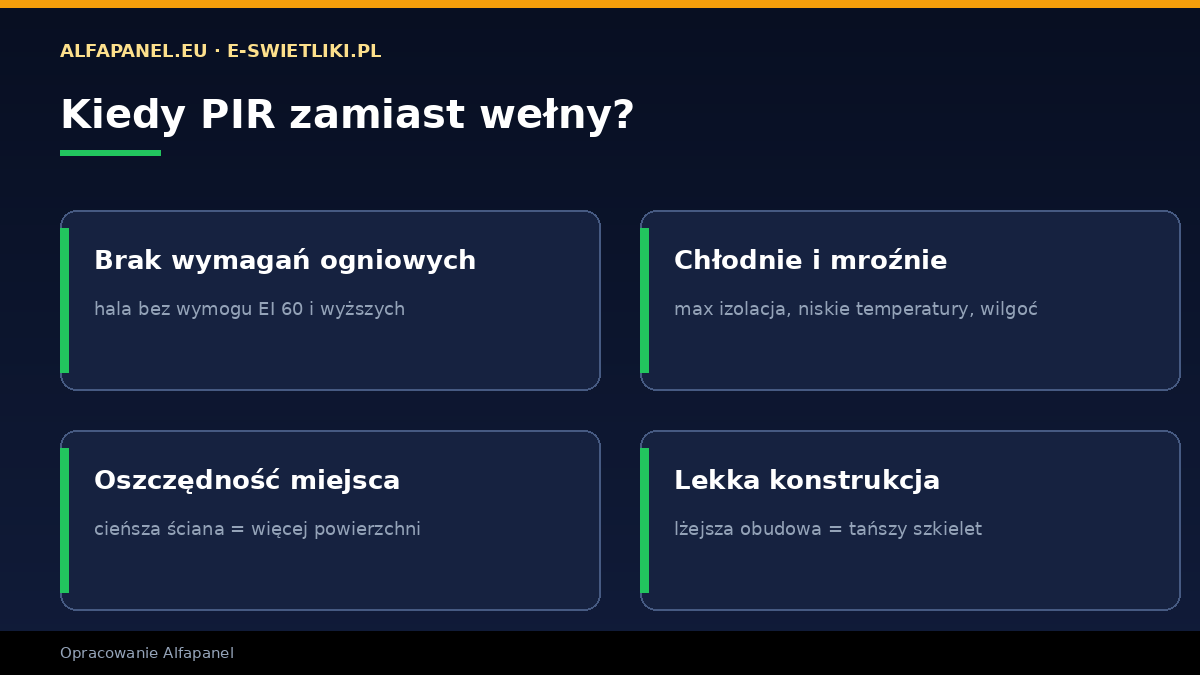 Płyta PIR vs wełna mineralna na dach przemysłowy — lambda, grubość, waga, ogień, wytrzymałość